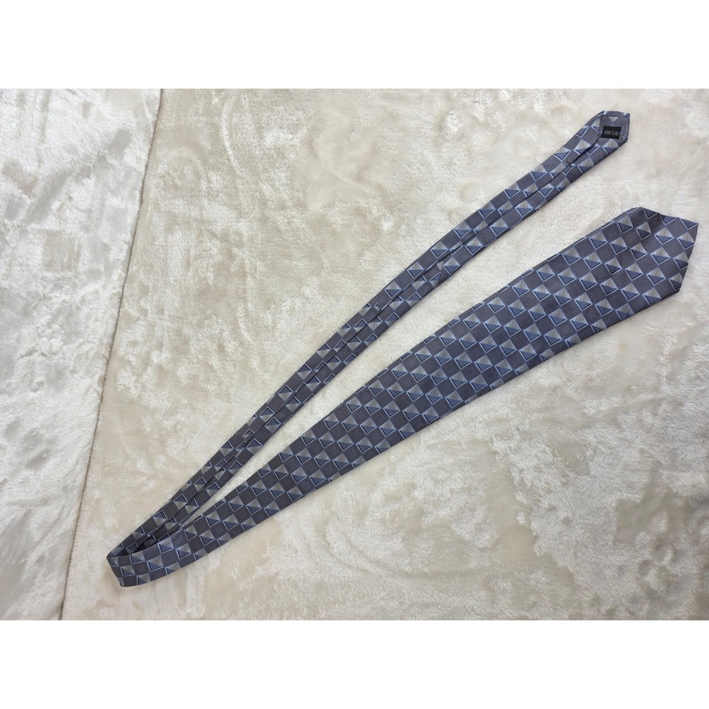 Daniel Craig Mens Silk Tie Blue Grey Silver Geometric Square Pattern Necktie